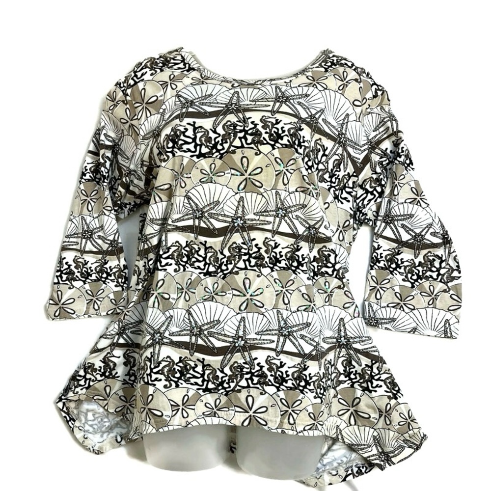 Lulu-B Tropical Beach Tunic Top Sequin Shells XL